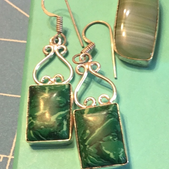 NWOT Solid Beautiful Two pair Special 925 Sterling Silver Botswana Malachite - Picture 6 of 7